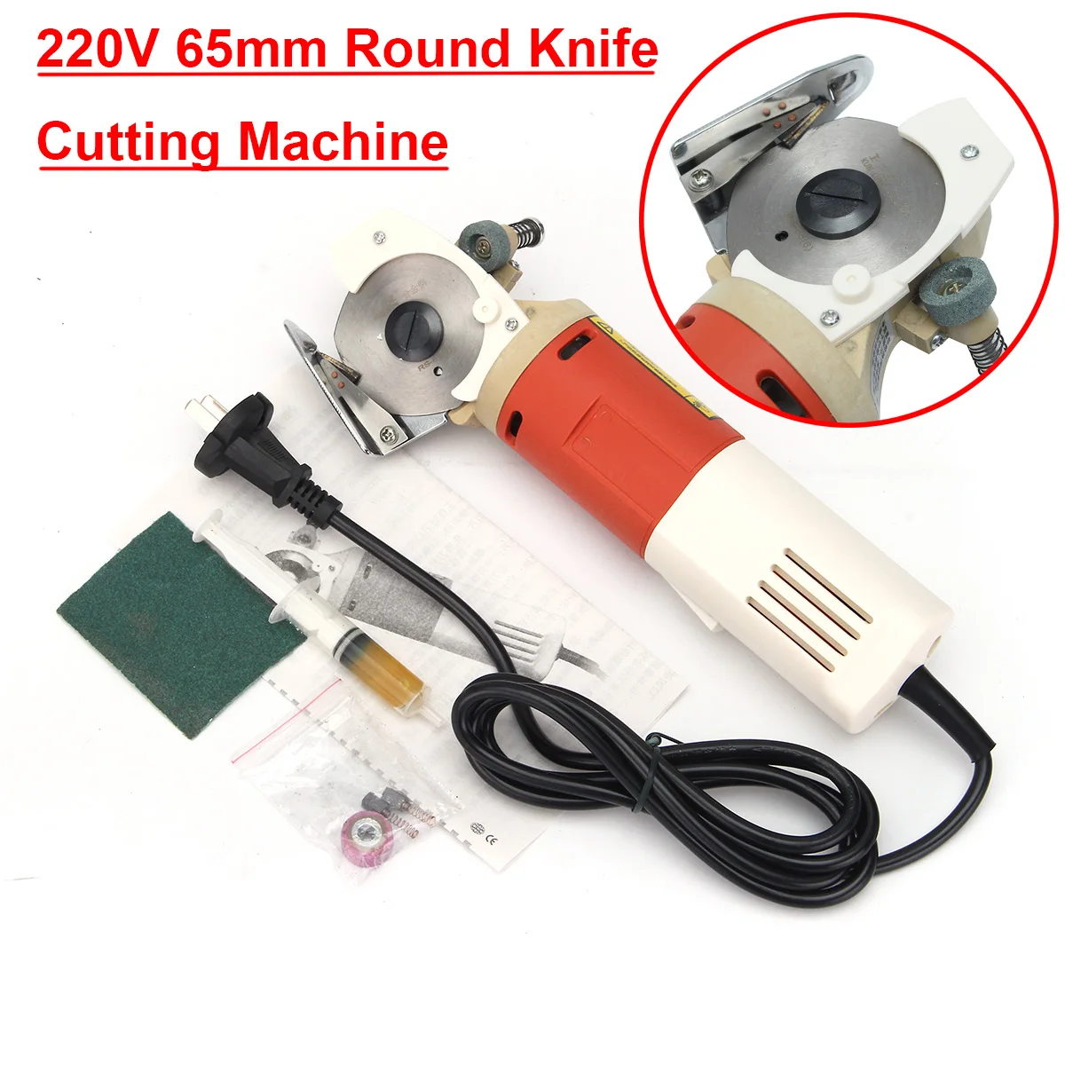 

65mm Rotary Blade Electric Round Knife Cloth Cutter Fabric Cutting Machine 220V AC 150W