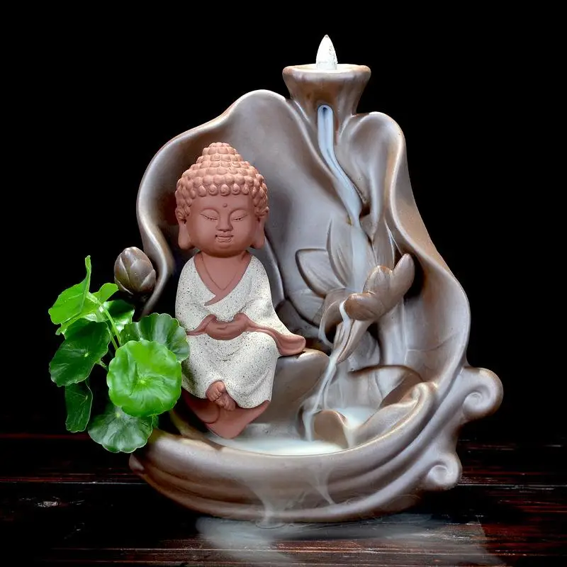 

Small Buddha Incense Burner Smoke Waterfall Backflow Incense Holder The Little Monk Ceramic Censer Handicraf Creative Home Decor