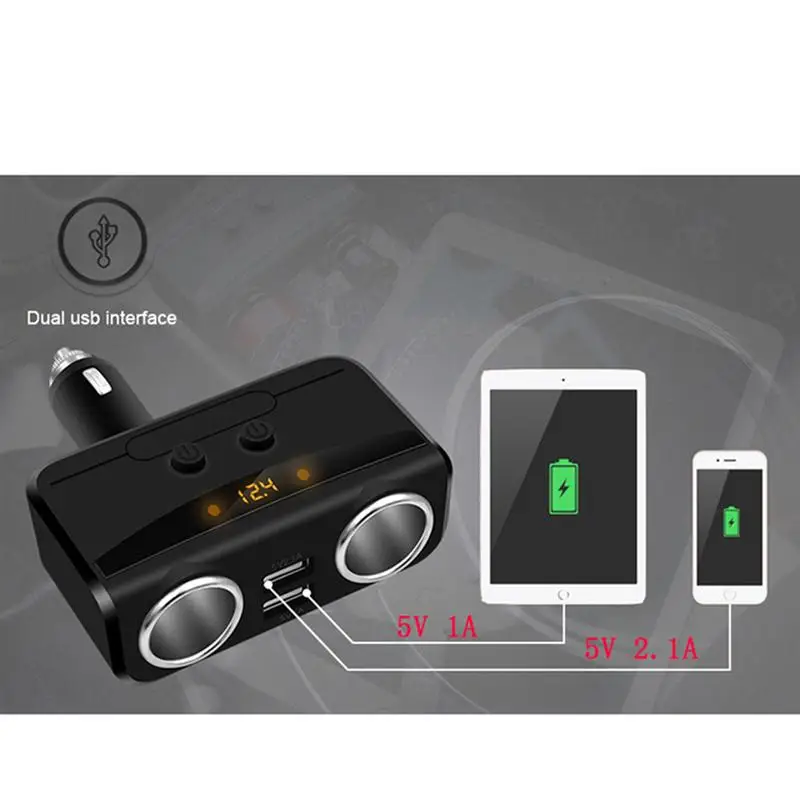 12 V 24 80W Автомобильное 2 USB порта зарядное устройство двойной прикуриватель гнездо