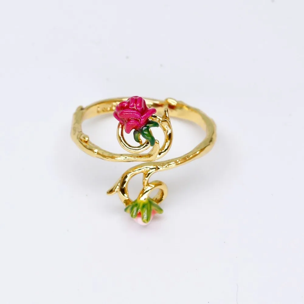

Versailles Rose Manor Series Enamel Glaze Bud Hollow Out Hatch Ring