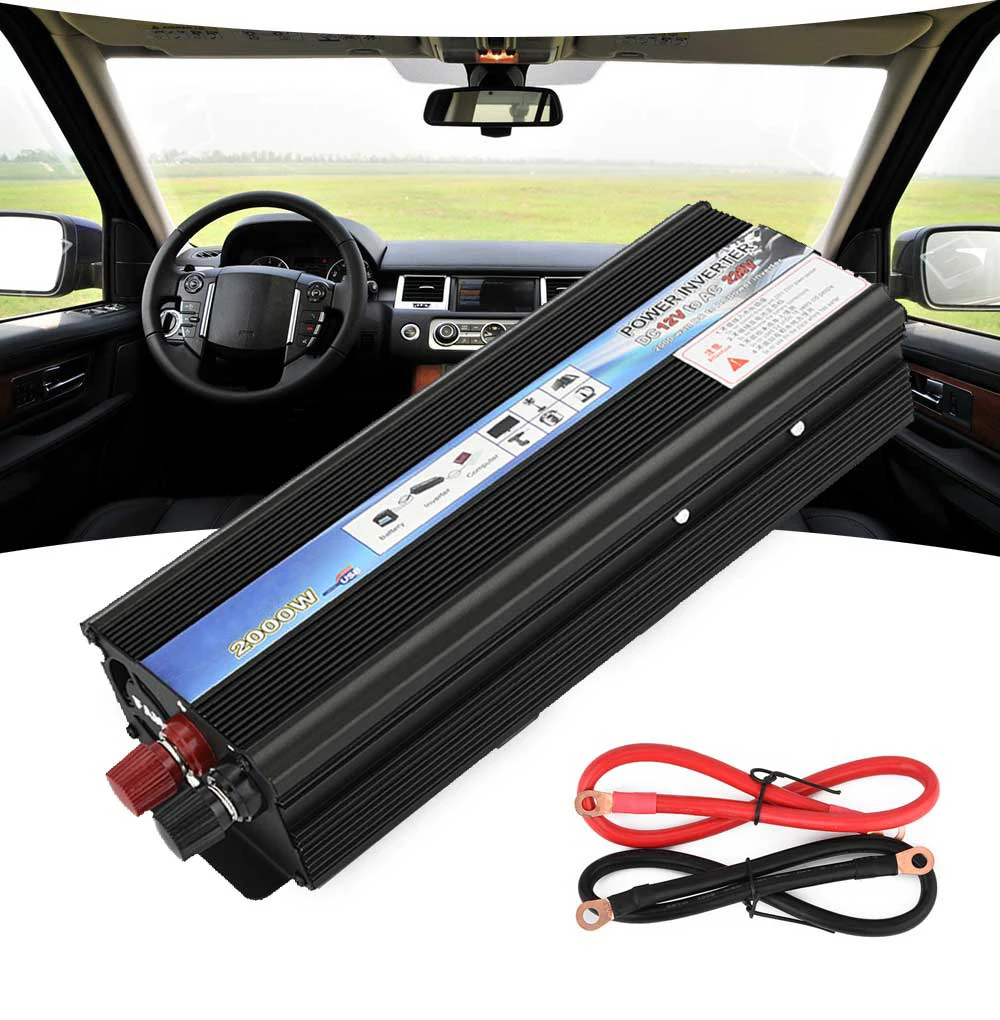 

2000W Car Inverter DC 12V to AC 220V Power Supply Switch Charger Converter Auto Cigarette Lighter Low Battery Alarm