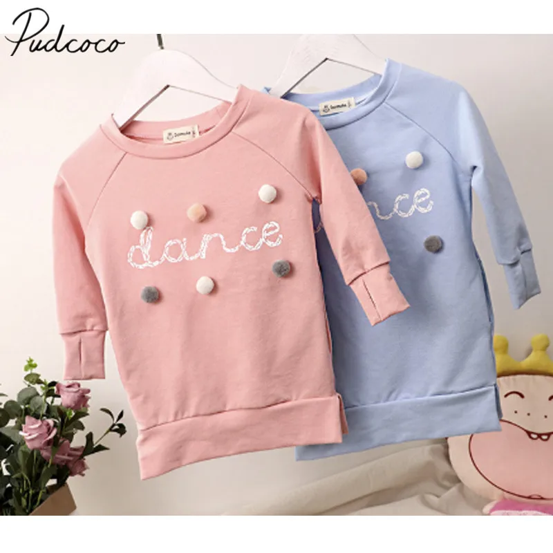 

2018 Brand New Autumn Winter Infant Kids Baby Girl Sweatshirt Ball Dress Letter Long Sleeve Pullover Straight Dress Clothes 1-5Y