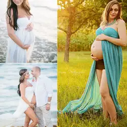Для беременных женщин спереди Сплит длинный макси средства ухода за кожей для будущих мам платье без бретелек Свободные опора