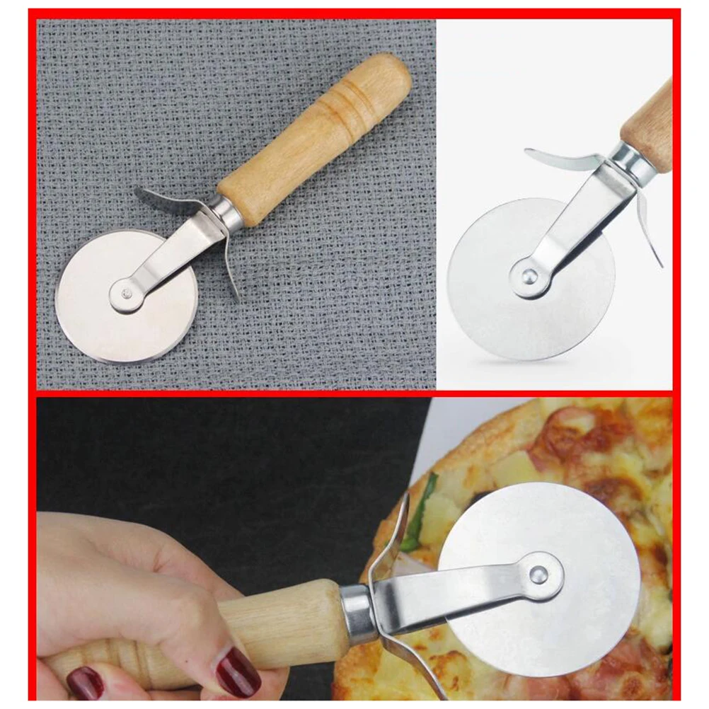 

17X6cm Cake Cutter Wooden Handle Roller Wheel Stainless Steel Handheld Pastry Cutter Pizza Cutter Kitchen Utensils Bakery Tool