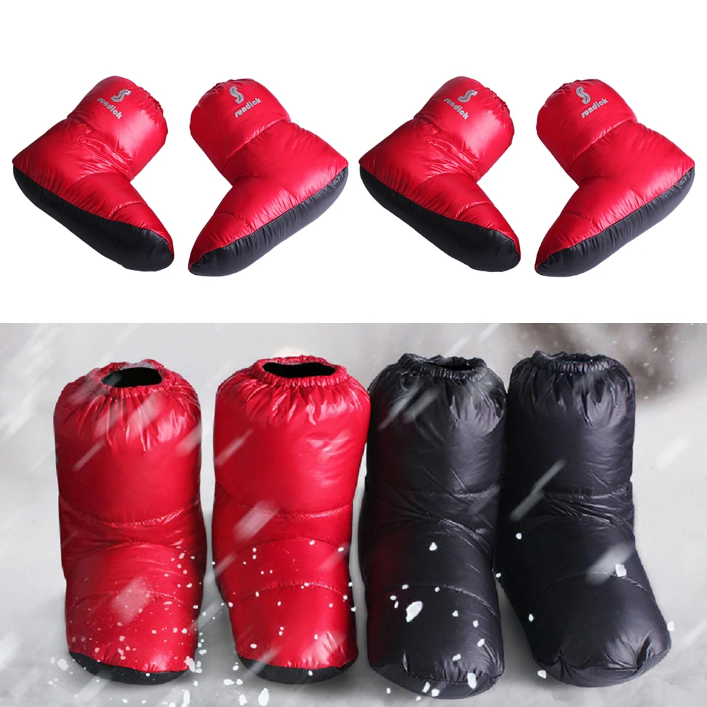

2 Pairs Soft Duck Down Slippers Winter Warm Tent Booties Shoes Cover