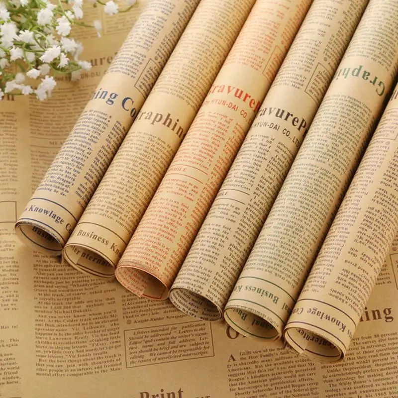 52*75cm Wrapping Paper Set Brown Kraft Paper 6 Rolls Old English