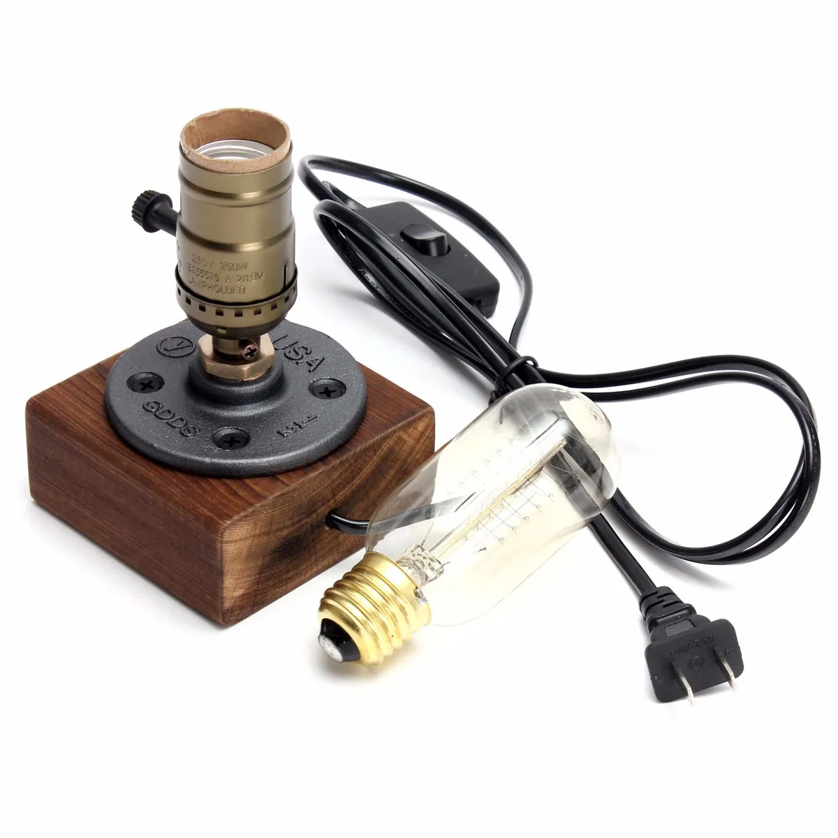 

Vintage Desk Light Table Lamp Edison Bulb E27 40W Industrial Retro Wooden Socket Lighting Fixture Dimmable Cafe Decor 110V-220V