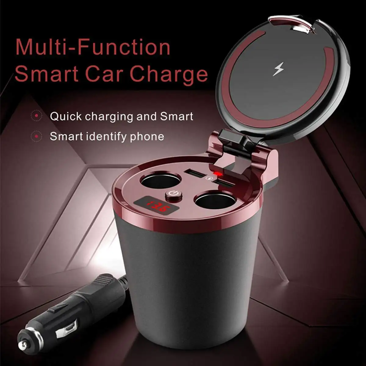 80W Qi Wireless Charger Station Car Cup Holder 2 USB For iPhone X XS Samsung S7 S8 S9