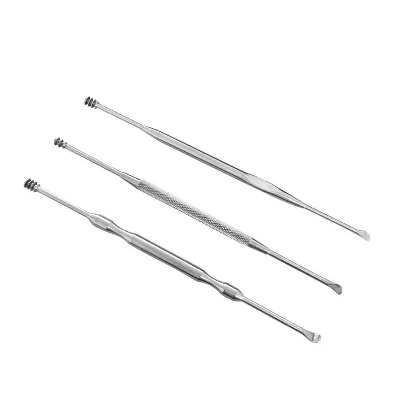3Pcs Ear Pick Set Stainless Steel Earpick Ear Wax Curette Remover Ear Cleaner Spoon Spiral Ear
