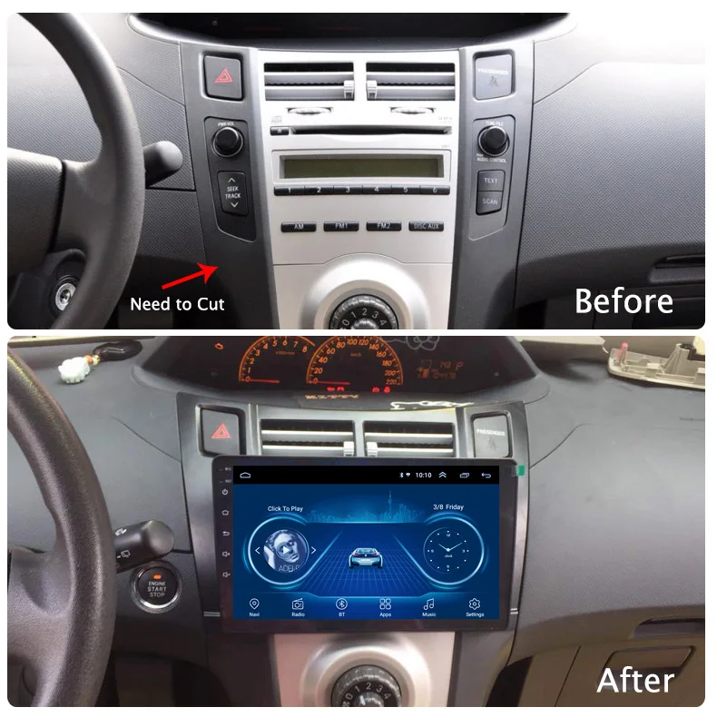 Sale 9 inch Android 8.1 car dvd GPS Navigation for toyota yaris 2008-2011 With Bluetooth/TV/WIFI/USB/Radio/video 1