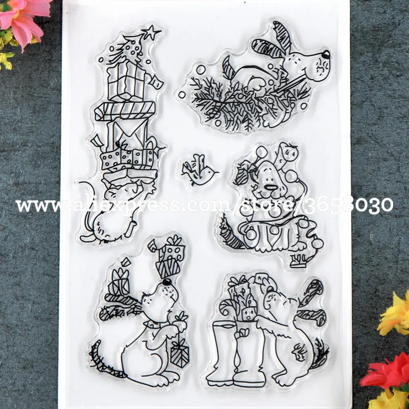 

Christmas Dog Mouse Gift box Tree Scrapbook DIY photo cards rubber stamp clear stamp transparent stamp 11x16cm 8101664