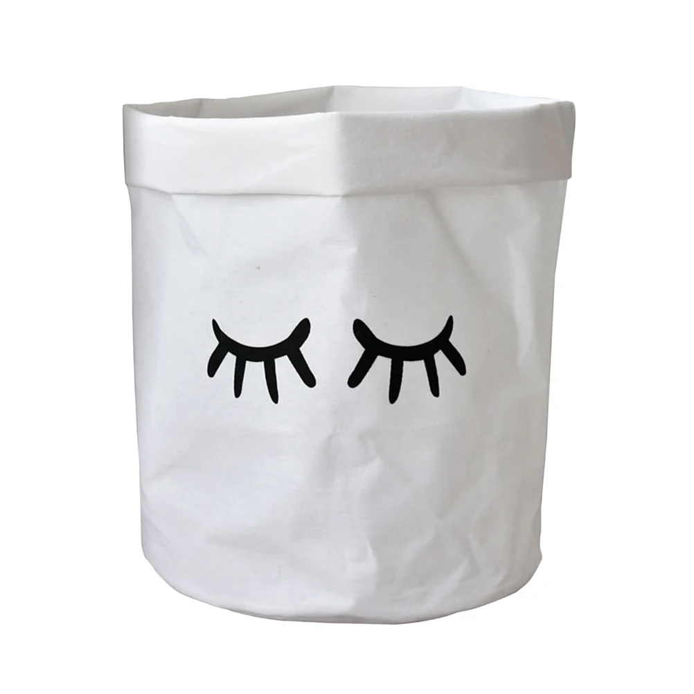 

Nordic Style Cotton and Linen Sundries Storage Basket Foldable Eyelash Pattern Portable Laundry Hamper Dirty Clothes Storage