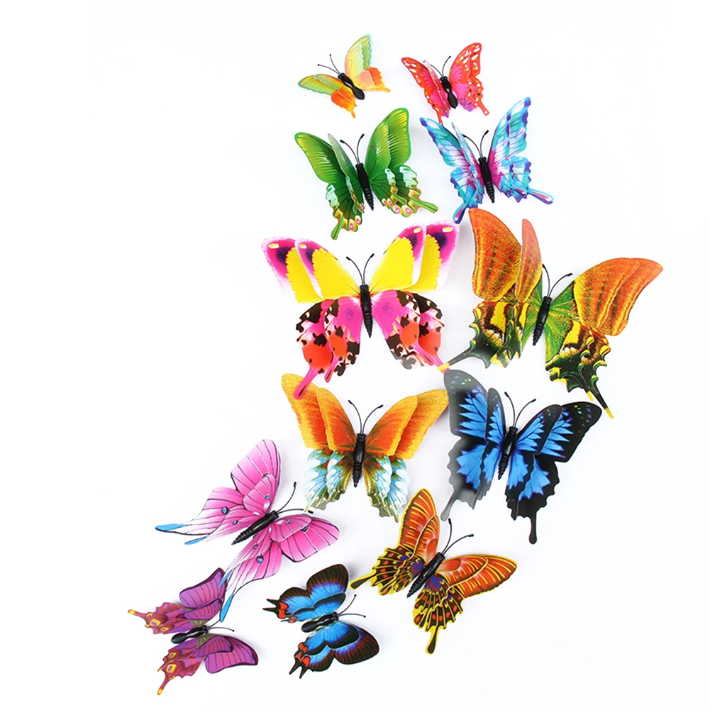 

12 PCs 3D Bedroom Self Adhesive Butterfly Pattern DIY Decorations Colorful Beautiful Wall Sticker PVC Home Decor Double Layer