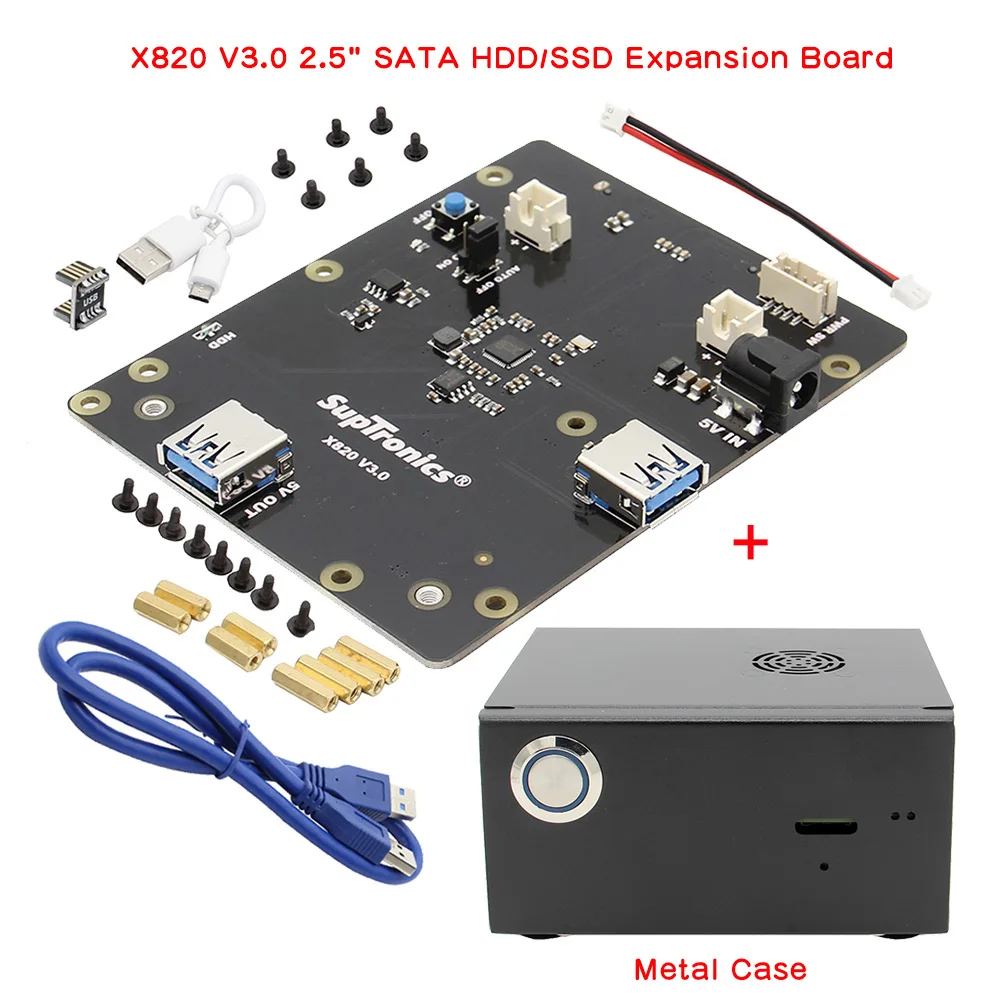  Placa de almacenamiento Raspberry Pi X820 V3.0 SSD y HDD SATA con Kit de carcasa de Metal placa X82