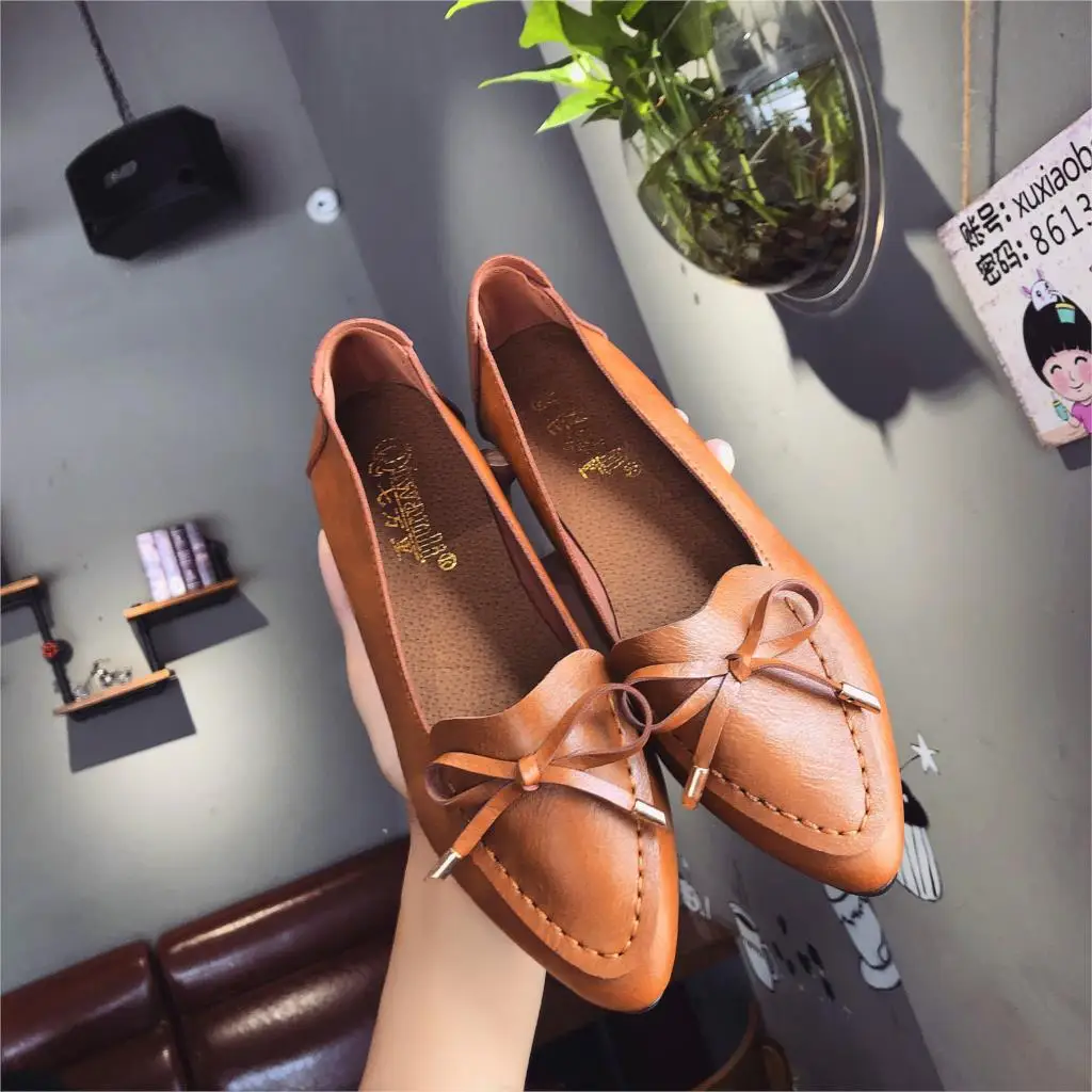

Brand Ksyoocur 2018 Spring New Ladies Flat Shoes Casual Women Shoes Comfortable Pointed Toe Flat Shoes Brown Lace Up Shoes