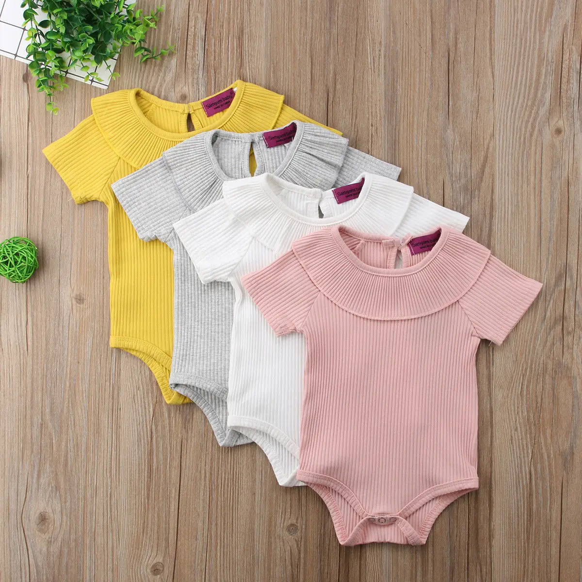 

Newborn Baby Girl Boy Collar Romper Jumpsuit Bodysuit Rib Clothes Outfits Summer Baby Girl Romper