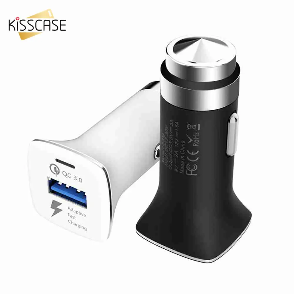 KISSCASE سيارة شاحن يو اس بي سريعة تهمة 3.0 الهاتف شاحن 1 ميناء USB سريع سيارة شاحن آيفون لسامسونج S10 اللوحي شاحن سيارة