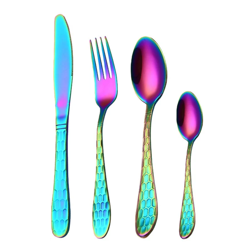 

Gold Rainbow Black Cutlery Set Stainless Steel Dinnerware Tableware Silverware Sets Dinner Knife And Fork Set