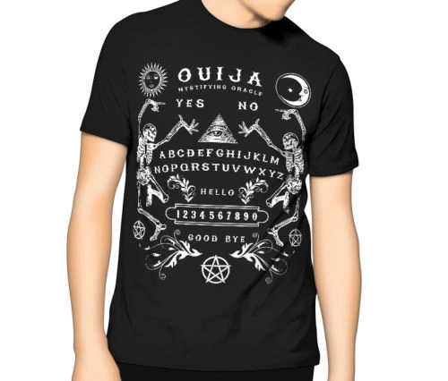 

Free shipping 2018 New! Ouija Board Bones T Shirt Black Kill Occult Spirit Pentagram Star Gothic Plus Size Casual Clothing