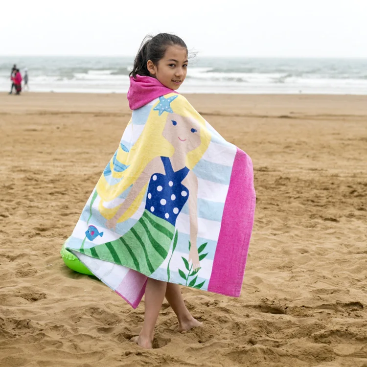 Childrens Kids Girls Boys Hooded Poncho Bath Beach Swimming Towel Novely Gift
