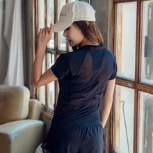 Женская рубашка для йоги, сексуальные однотонные топы с короткими рукавами,, рубашки для йоги, облегающие Женские однотонные майки, одежда для спортзала