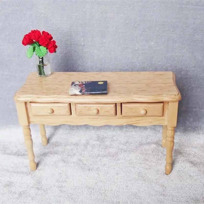 

New Wooden Color Table Accessory Mini Furniture Desk Study Room Scene Table Decoration with Drawer Desk Kids Pretend Play Toy