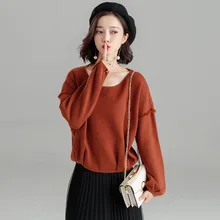 2019 Spring and autumn Korean solid pullover sweater large size loose women's fashion sweater feminino A1706