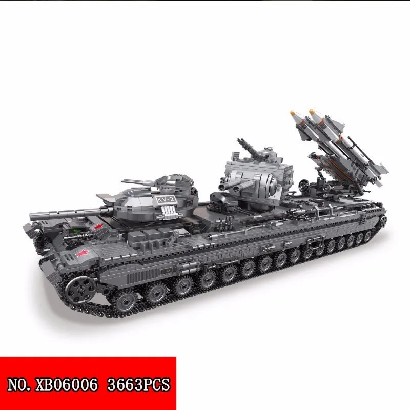 

New 3663pcs Heavy Tank War Chariot Kv - 2 Tank XB06006 Assembling Spelling Insert Plastic Building Blocks Alpinia Oxyphylla Toys