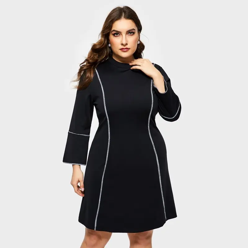

Office Dress Women Plus Size 5XL New Simple Black Elegant Slim Spring Fashion Casual Work Wear Ladies Party A Line Short Dresses