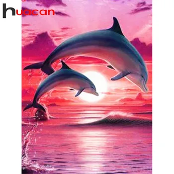 

Huacan Diamond Painting Dolphin Cross Stitch Kits Diamond Embroidery Animal Full Drill Square Picture Of Rhinestones Diamond Art