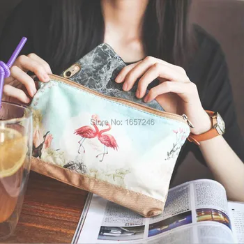 

Canvas Wallet Cartoon Cute Cross Section Square Retro Coin Purse Fresh Art Bag Kid Purse Canvas Bag with Wrist rope for Iphone 8