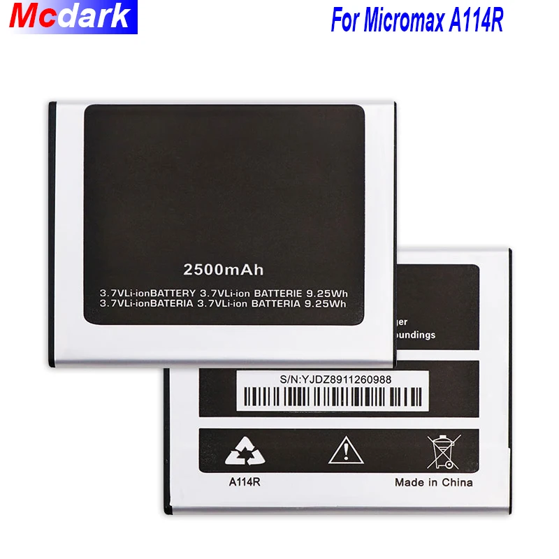 Mcdark 2500 мАч Высококачественный аккумулятор для Micromax A114R Аккумулятор Акку пил