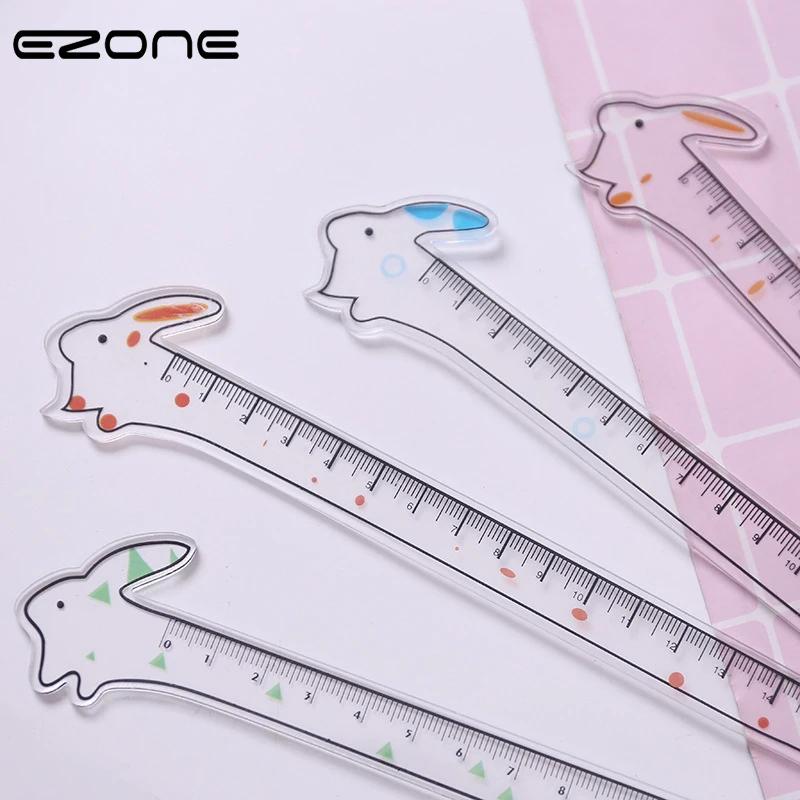 

EZONE 1PC Kawaii Cat/Rabbit Shape Ruler Plastic Rulers For Children Study Measurement Tool Stationery School Office Supply