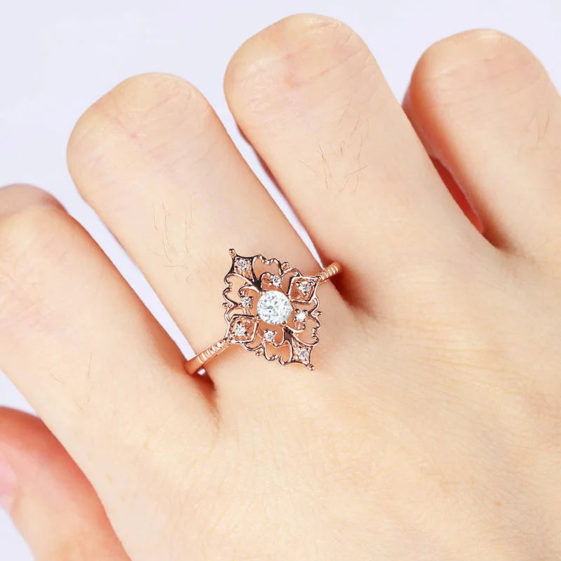 

New Zircon Engagement Wedding Rings for Women Rose Gold Trend Geometric Flower Copper Jewelry Accessories Anillos Mujer