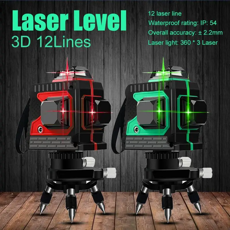 Kaufen 3D IP54 Wasserdicht 12 Linien Grün Laser Ebenen Selbst Nivellierung 360 Horizontale Und Vertikale Kreuz Super Leistungsstarke Grün Laser strahl
