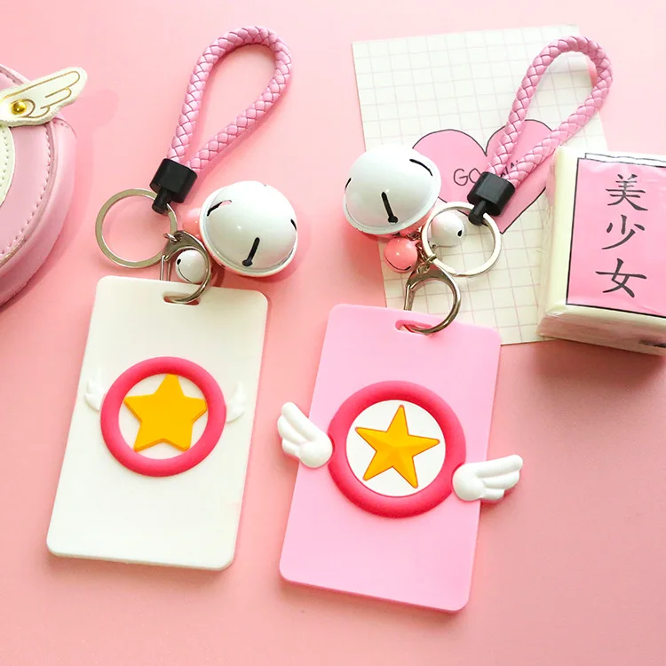 

Cartoon Card Captor Sakura Anime Action Figure Printed Creative Keychain Bag Xmas Pendants Bus Rice Card Card Cover Holder Doll