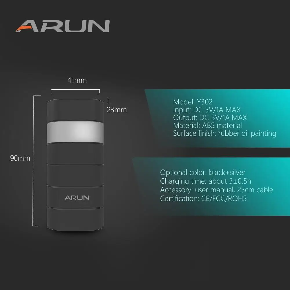 ARUN 5000 мАч Внешний аккумулятор, внешний аккумулятор, 1 USB внешний аккумулятор, портативное зарядное устройство для мобильного телефона для Xiaomi Mi iphone XS