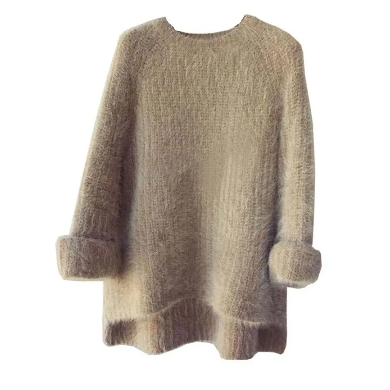 CHICEVER вязаный женский свитер с круглым вырезом и длинным рукавом ассиметричный пуловер из мохера женские топы плюс толстый Harajuku Осень