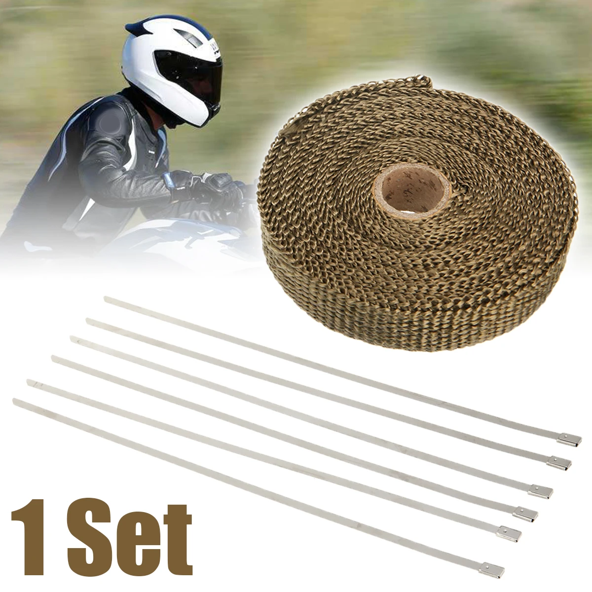 

Titanium 2.5CM*7.5M Exhaust Heat Wrap High Temperature Header Heat Wraps with 6x Stainless Cable Ties Withstands 1800F to 2500F