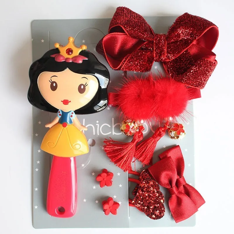 Disney Comb Headwear Set Princess Snow White Frozen Elsa Aurora Ariel Rapunzel Cartoon 3D Air Cushion Comb Head Rope Hair Set
