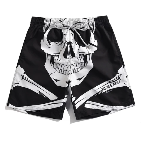 Branco dos Homens Calções de Surf Calças de Praia M 4xl na Altura do Joelho Crânio Impresso Board Shorts Quick Dry Homem Praia Calças Soltas Nadar Calções