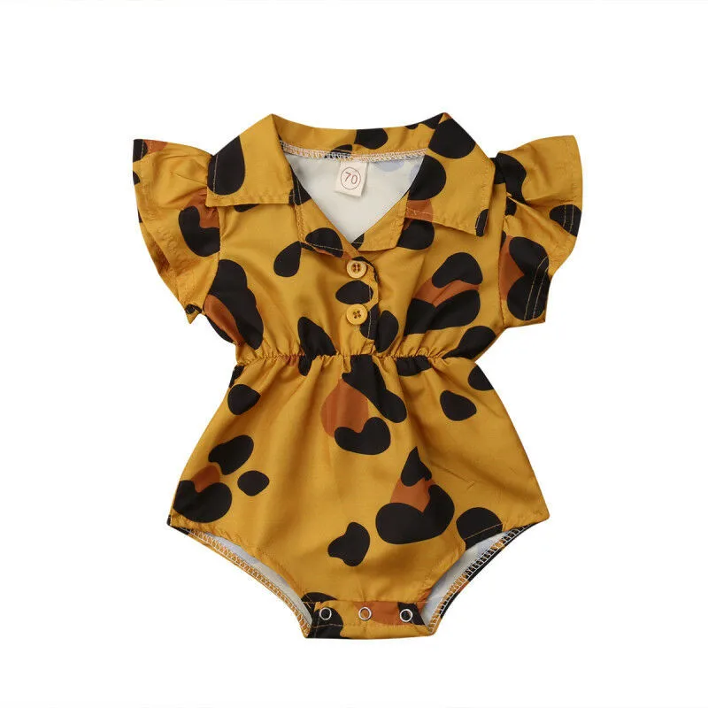 

2019 Summer Infant Newborn Baby Girl Clothes Leopard Heart Ruffles Baby Girls Rompers Valentine's Day Clothes For Kids Outfit