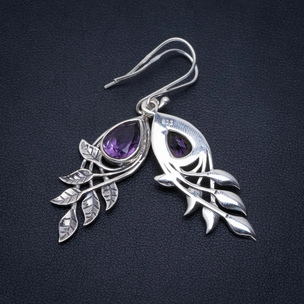 

Natural Amethyst Handmade Unique 925 Sterling Silver Earrings 2" A2635
