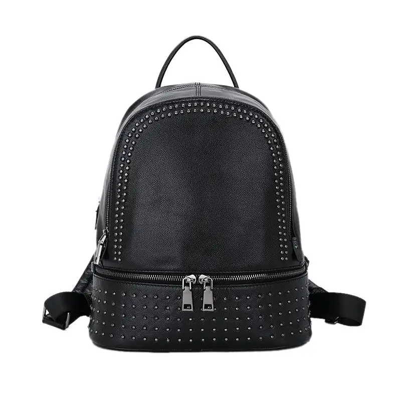 

SENDEFN Genuine Leather Backpack Large Capacity Rivet Shoulder Bag Women Casual Backpack Teenage Girls School Travel Bags Smal