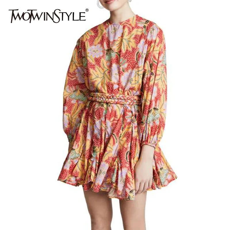 TWOTWINSTYLE Spring Floral Print Dresses Female Lantern Long Sleeve Lace Up Mini A-line Dress For Women 2020 Vintage Clothes TWOTWINSTYLE Spring Floral Print Dresses Female Lantern Long Sleeve Lace Up Mini A-line Dress For Women 2020 Vintage Clothes