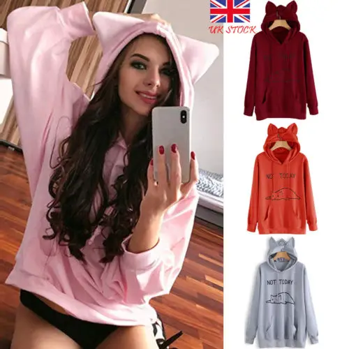 2018 Girls Cat Ear Hoodie Coat Women Cat Jumpers Cute Hat Pullovers
