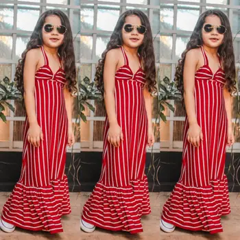 

Kids Girls Sleeveless Boho Summer Casual Sundress Striped Long Maxi Dresses Baby Girl Clothes Stripe Sexy Halter Long Dress