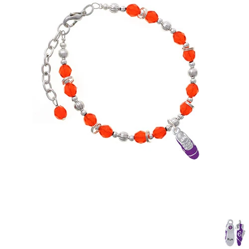 Silvertone 3-D Purple Running Shoe Orange Beaded Bracelet |