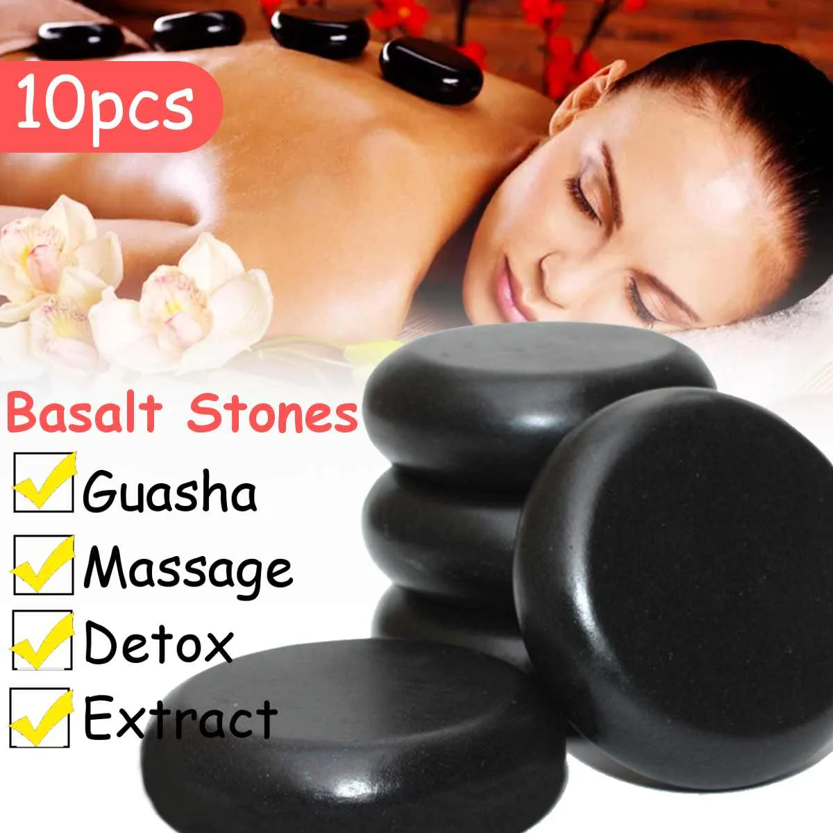 10Pcs 6x6cm Massage Stones Massage Lava Natural Energy Massage Stone Set Hot Compress Spa Rock Basalt Body Health Care Stone