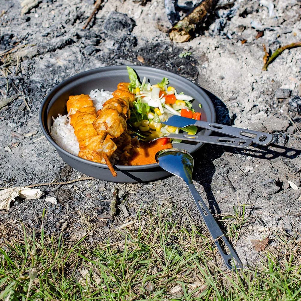 3 piezas desmontable al aire libre vajilla cuchillo de tenedor cuchara de titanio cubiertos senderismo Camping Picnic portátil vajilla ~